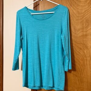 Woolx Turquoise Jenny Women's 3/4 Sleeve Scoop Neck Top